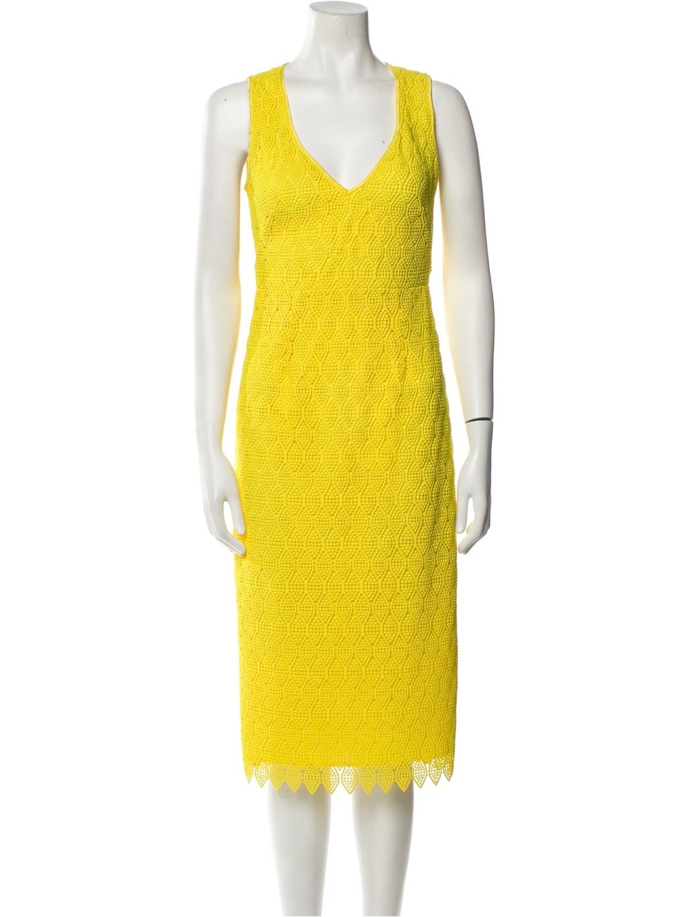 Diane Von Furstenberg Yellow Lace V-Neck Sheath Dress | 4 | EUC